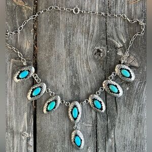 Stunning vintage Sterling turquoise Native American shadowbox necklace
